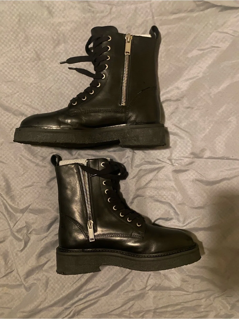 Saint Morta Black Leather Lace-Up Combat Boots with Side Zip